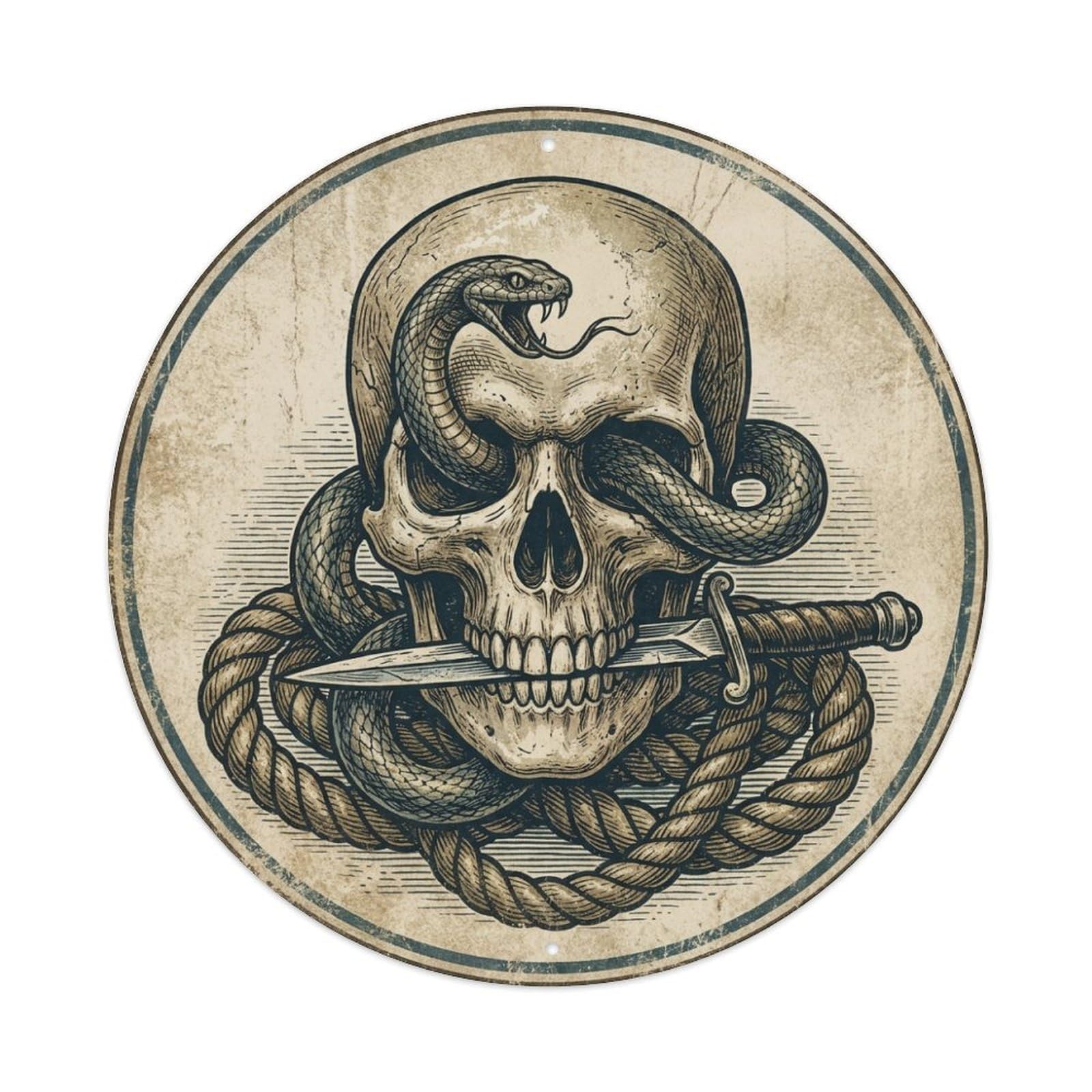 Pirate Emblem Skull Snake Dagger Rope Buccaneer Mark Metal Tin Sign