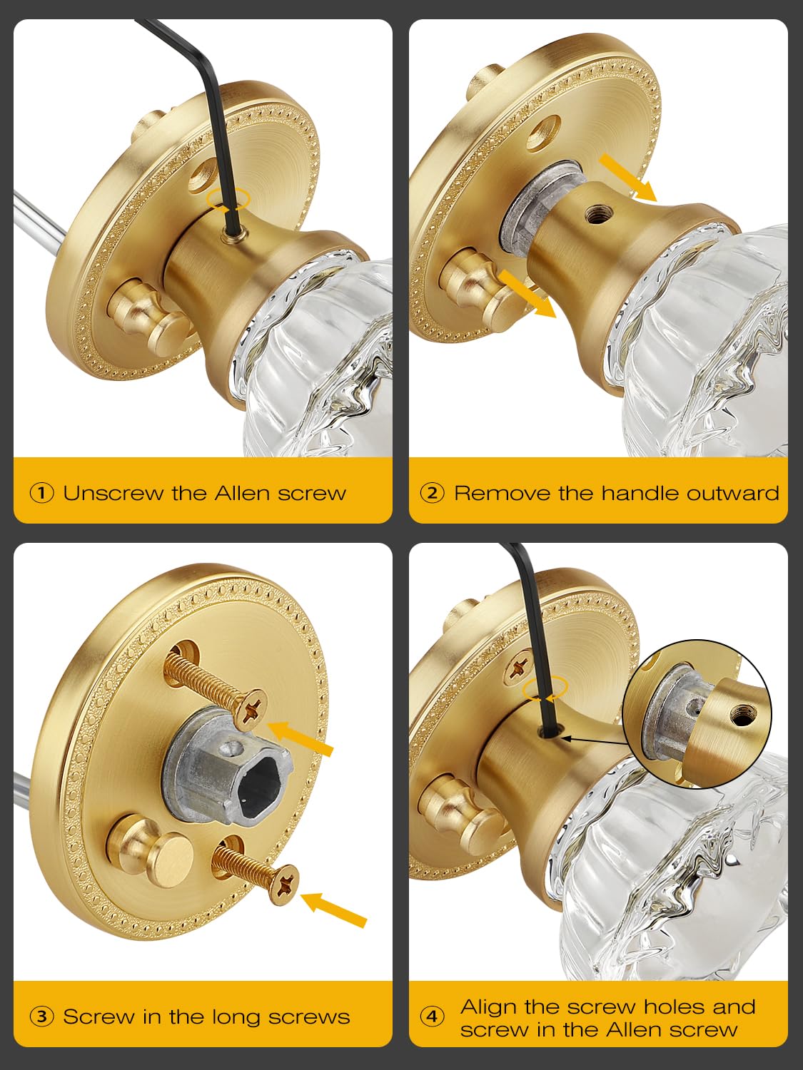Gold Glass Door Knobs - Keyless Privacy Levers -6