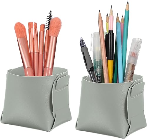 Vista 14 de PATIKIL Paquete de 2 organizadores de escritorio de cuero, soporte de lápiz de cuero, bandeja de valet de joyería, organizador de accesorios