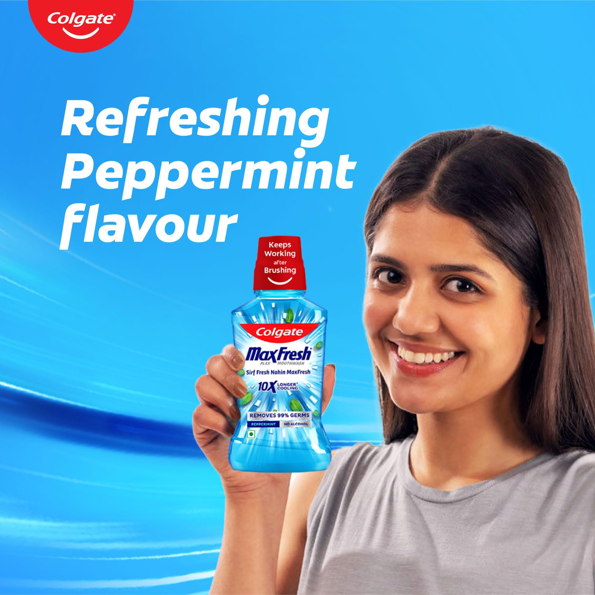 Colgate Plax Pepper Mint Mouthwash, 0% Alcohol, Antibacterial Mouth Wash for Bad Breath, Cavity Protection & Germ Defense for Adults, 250ml thumbnail 2