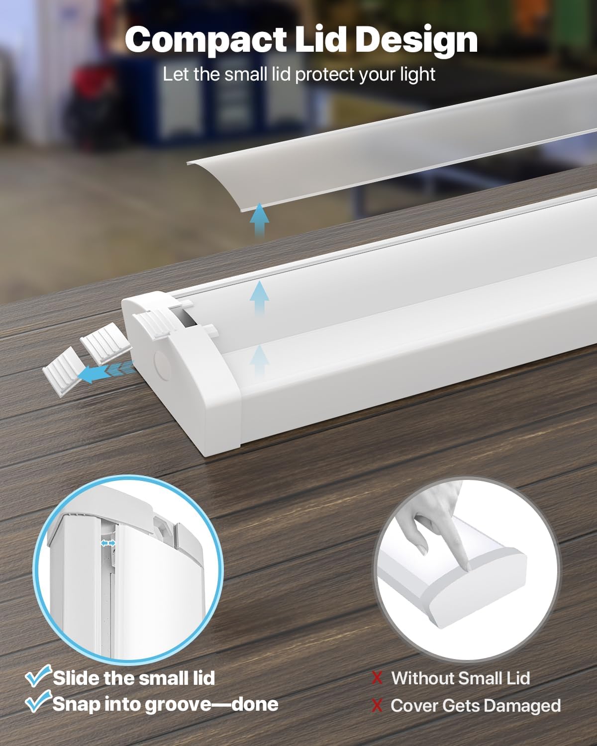 HYPERLITE 4FT LED Wraparound Light 6600LM, 60W/50W/40W, 4000K 48Inch Garage Ceiling Lights Surface Mount, AC120V ETL Listed Hardwired Led Light Fixture for Garage, Kitchen, Fluorescent Replacement,4P