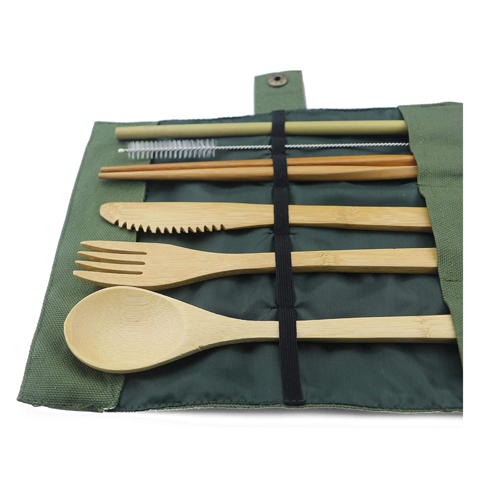 Ensemble de Couverts en Bois de fête 7 pièces Ensemble de Vaisselle en Paille de Bambou avec Sac en Tissu Couteaux Fourchette Cuillère Baguettes Voyage Exceptionnel