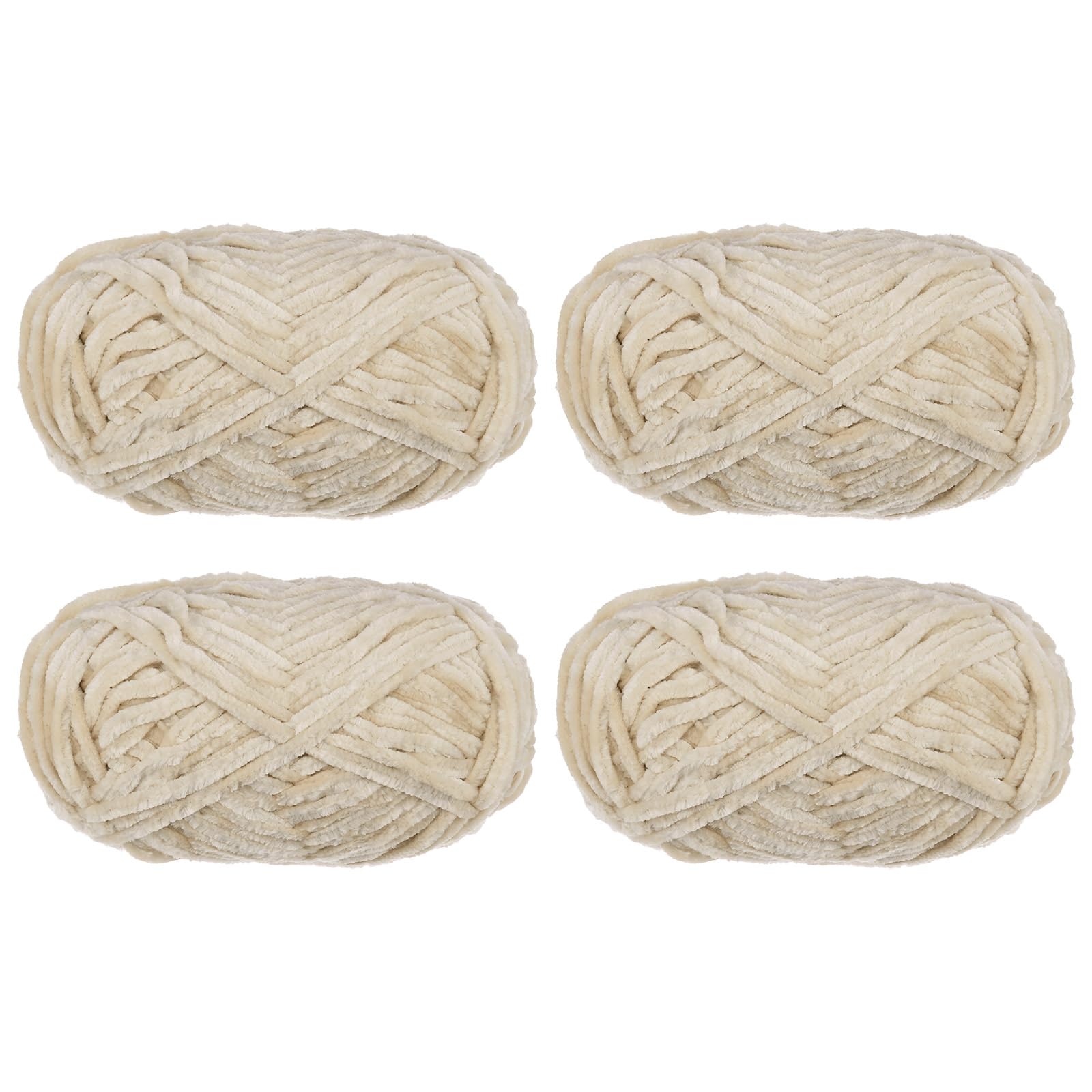 QUARKZMAN 4pz Filato di Velluto Morbido Filato di Chenille 4x100g/14.1oz (347iarde) Filato Soffice e Caldo per Maglia Uncinetto Tessitura Coperte Borse Sciarpe Guanti, Beige