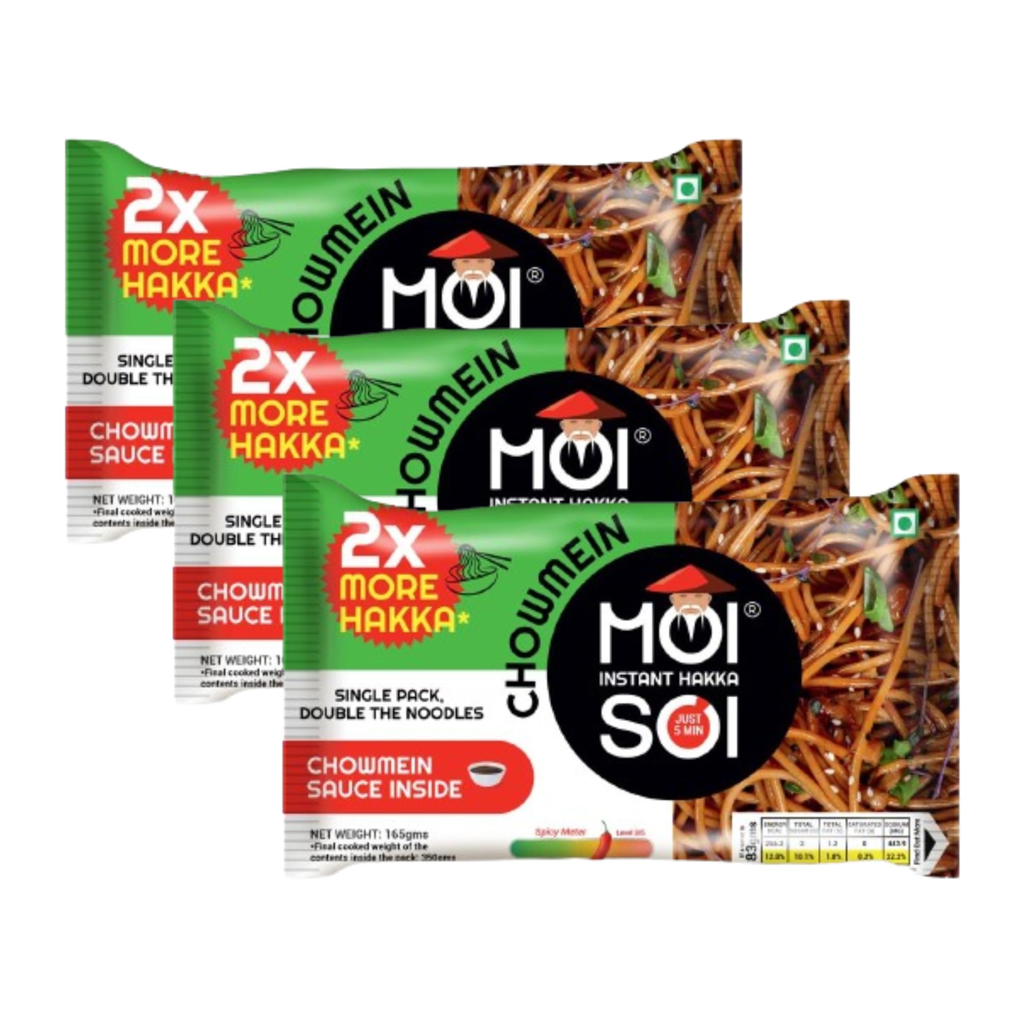 MOI SOI Instant Hakka Noodles (Pack of 3 | 165g Each | Tastemaker inside | 2x Spicy | Desi Street Style Chowmein Noodles in 5 Mins only) (B0DDCPW1MX) Amazon Price History, Amazon Price Tracker