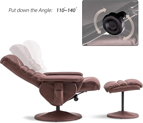 Miniatura 29 de MCombo Silla reclinable con otomana, silla reclinable con masaje, silla giratoria 360 de piel sintética, 7902 (gris oscuro) Gris