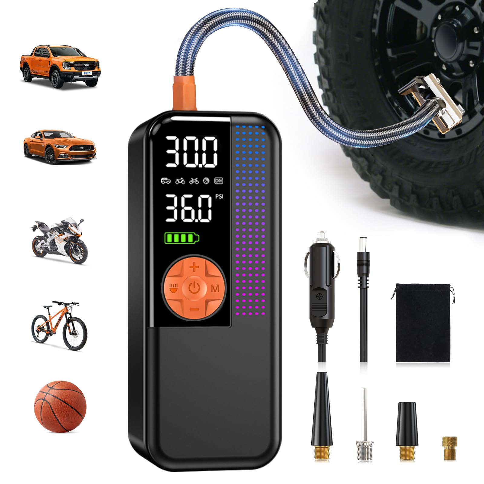 Portable Tire Inflator Air Compressor 150 PSI Cordless Air Pump 6000mAh Battery 12V Car Outlet Digital Pressure Gauge