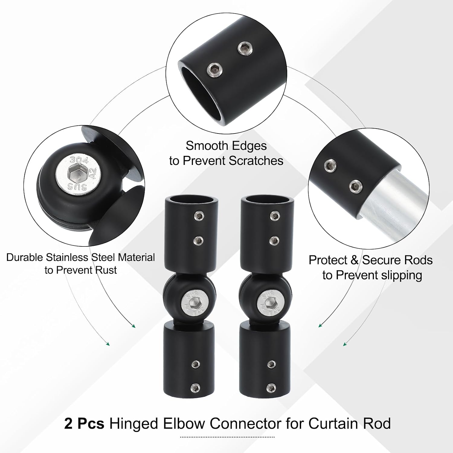 PATIKIL Window Corner Curtain Rod Connector, 2 Pcs Adjustable Curtain Rod Corner Connector Hinged Elbow Connector with Screwdriver for 3/4 Inch Bay Window Curtain Rod, Black