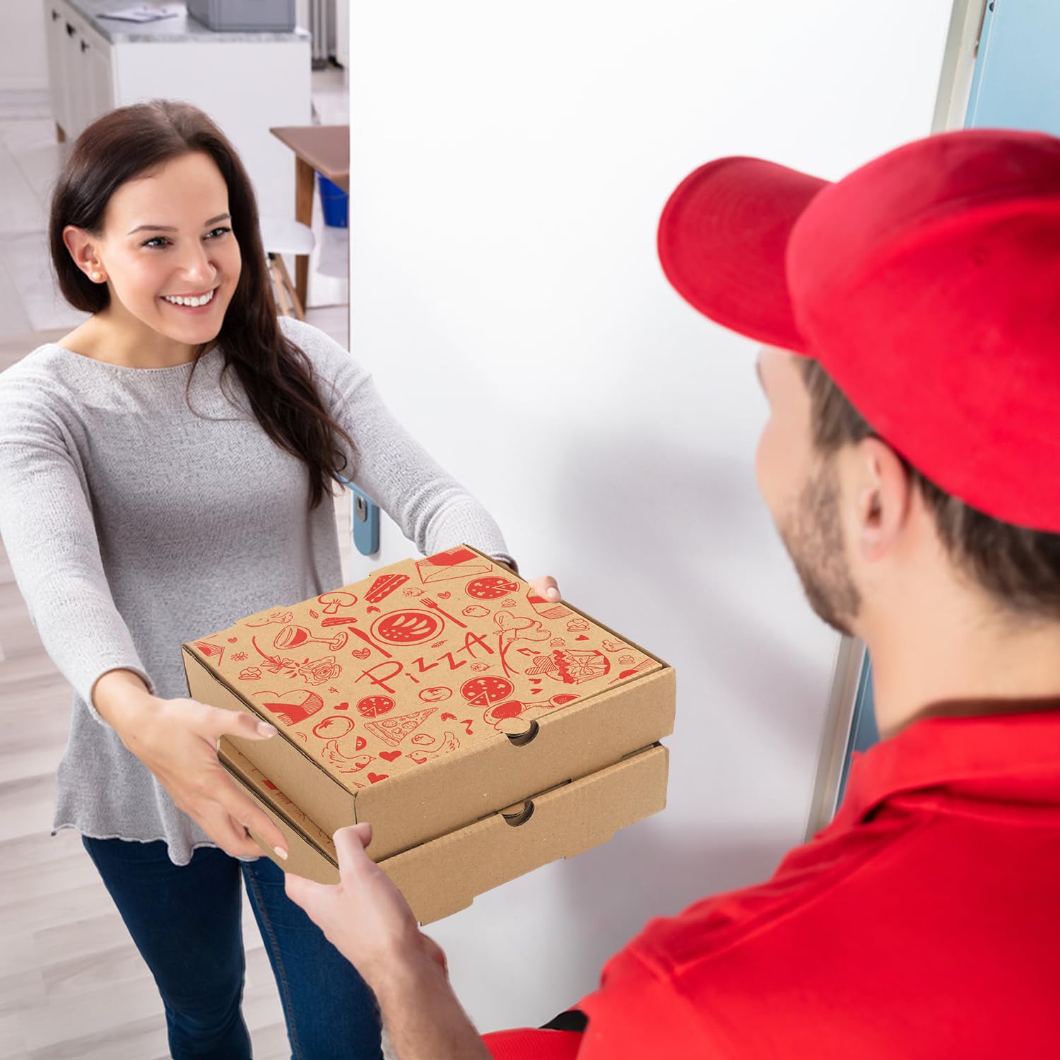 Rocutus Scatole per pizza, confezione da 25 scatole per pizza in carta kraft ondulata, contenitori per la consegna di alimenti, contenitori da asporto, scatole per imballaggio regalo, scatole da