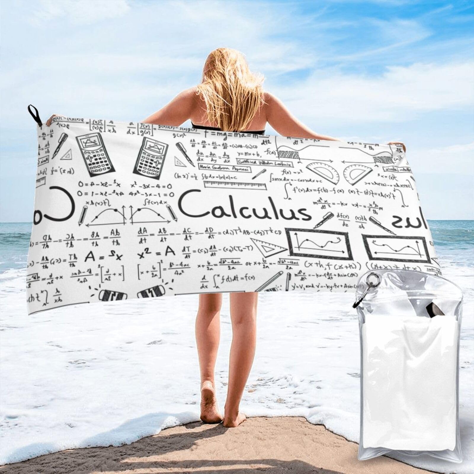 WYCZHY Math Geometry Geek Calculus Print Beach Towel Soft Quick Dry For Spa Pool Gym Vacation Travelers Women Men Adults Sauna Gift