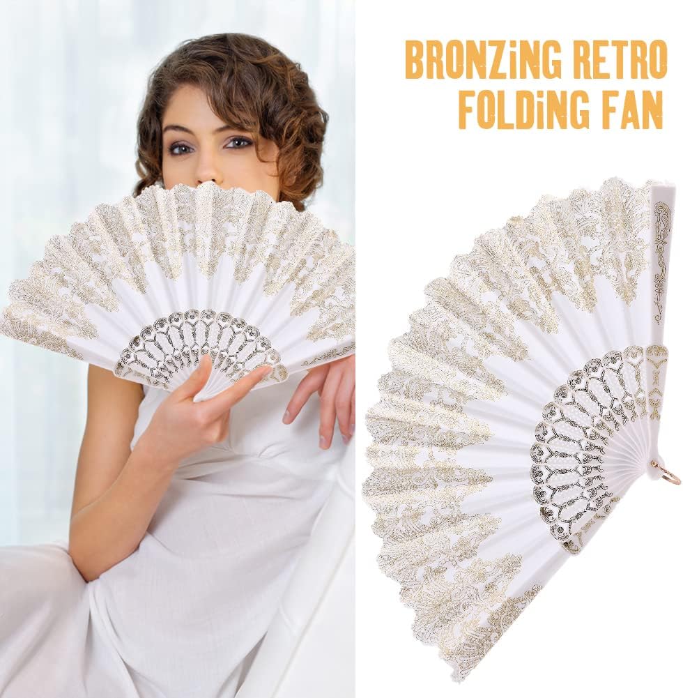 1920s Flapper 20s Gatsby Costume Accessories Set for Women Include Headband Pearl Necklace Earrings Gloves Folding Fan for Women Gatsby Party Champagne - Image 5