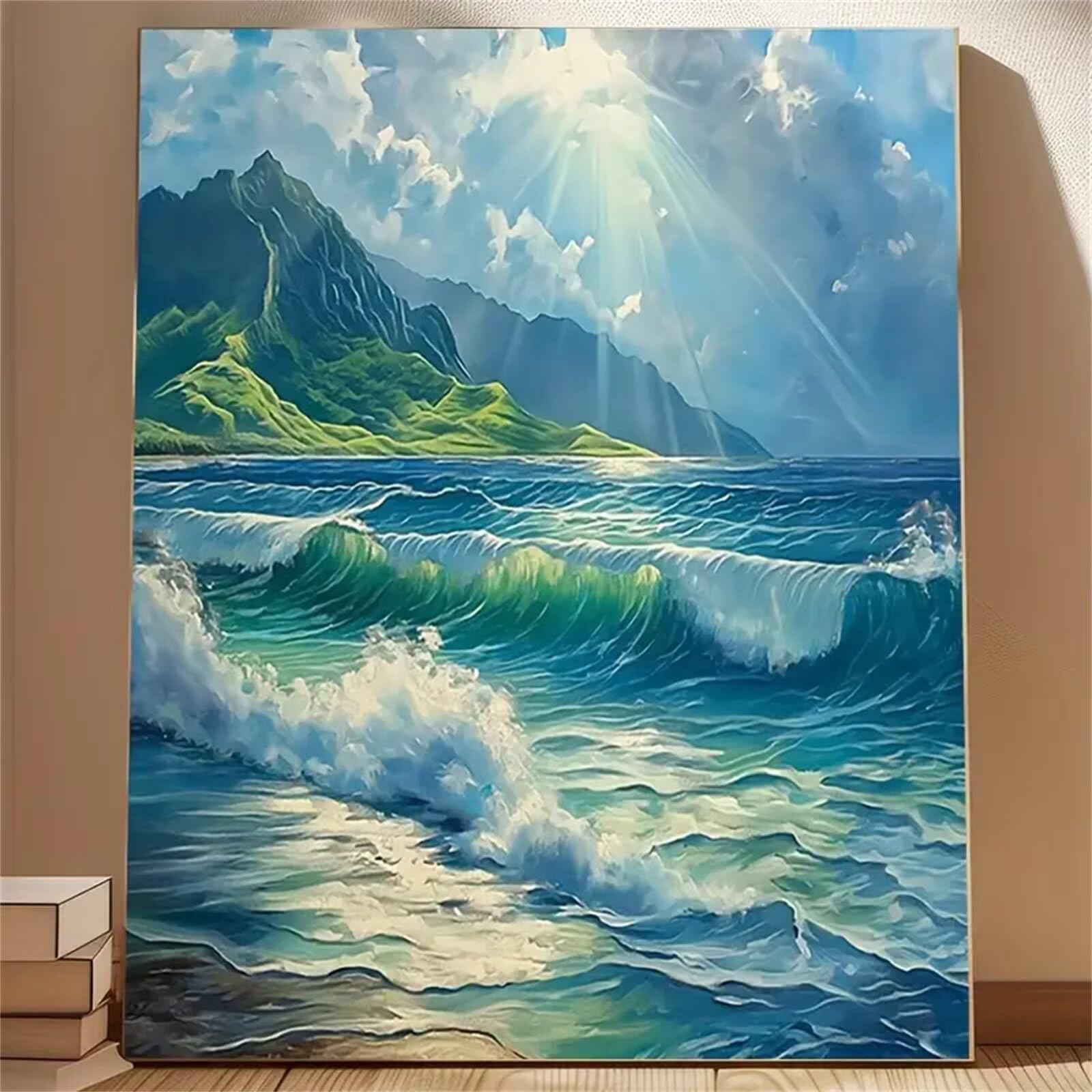 Yoonqun Ondas de sol Pintar por Numeros con marco DIY Cuadro Con Números Kit de Pintura al óLeo Digital para Adultos de Lienzo Paint by numbers Kits Manualidades para Hogar Decoración 50x65 cm