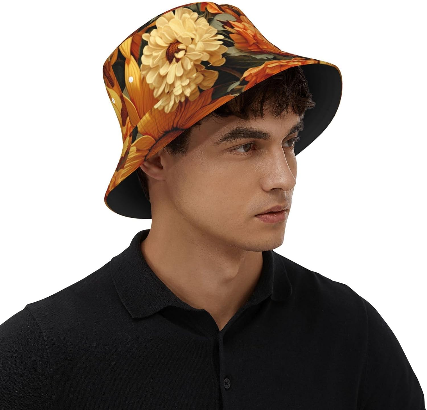 Spring Sunflowers Retro Flowers Print Sun Hat Outdoor Fisherman Cap Summer Bucket Hat Beach for Men Women Black