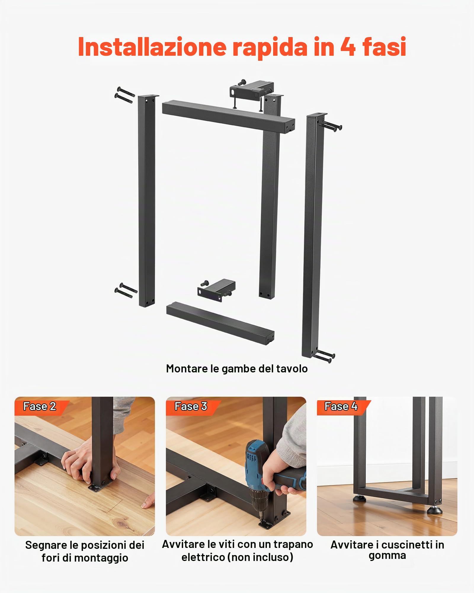 VEVOR Gambe per Tavolo in Acciaio, Gambe per Scrivania Smontabili a Forma di T con Tubo Quadrato, Design Modulare, Montaggio Semplice, Carico Max. 1000 kg, 74 x 45 cm, Set da 2, per Tavolo da Bar