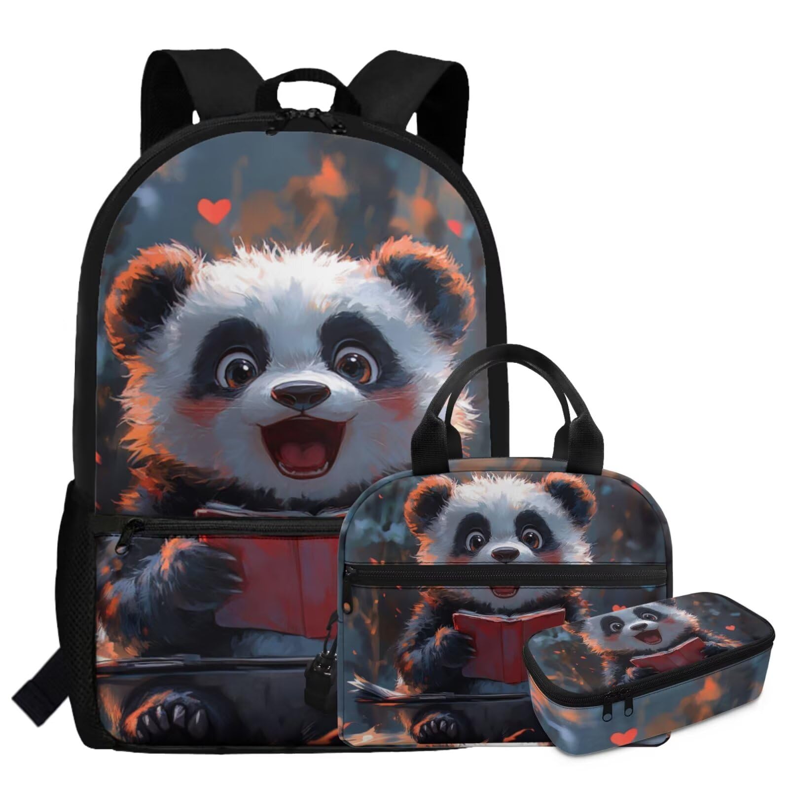 HUGS IDEA Set di 3 zaini per bambini con borsa per il pranzo, portapenne, borsa per libri scolastici