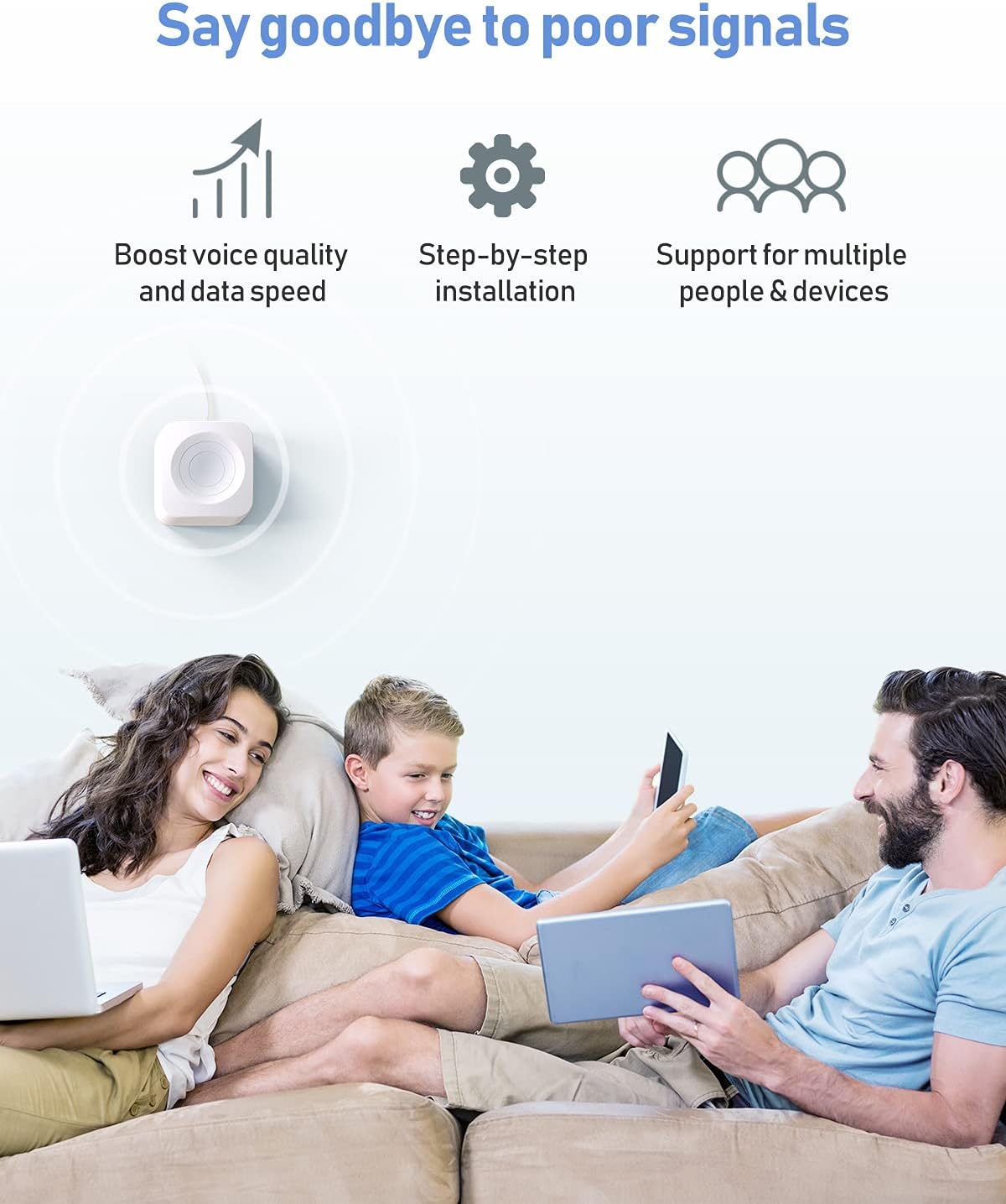 Cell Phone Booster for Home, Up to 3000 sq ft, All US Carriers - Verizon, AT&T, T-Mobile, Sprint & More, Cell Signal Booster Boosts 5G/4G LTE Band 12/17/ 13/5/ 25/2/ 4, FCC Approved