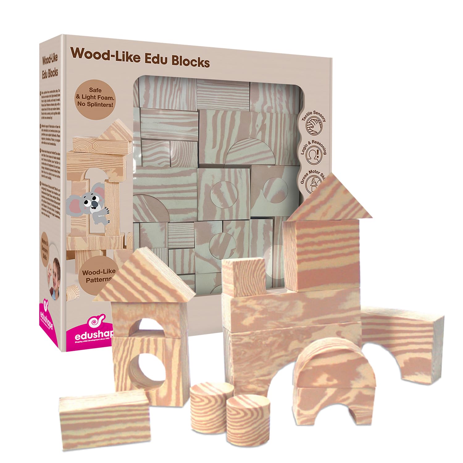 Edushape – Ed 716071 – Edu Blocks imitación Madera 80 Piezas – Juego de construcción