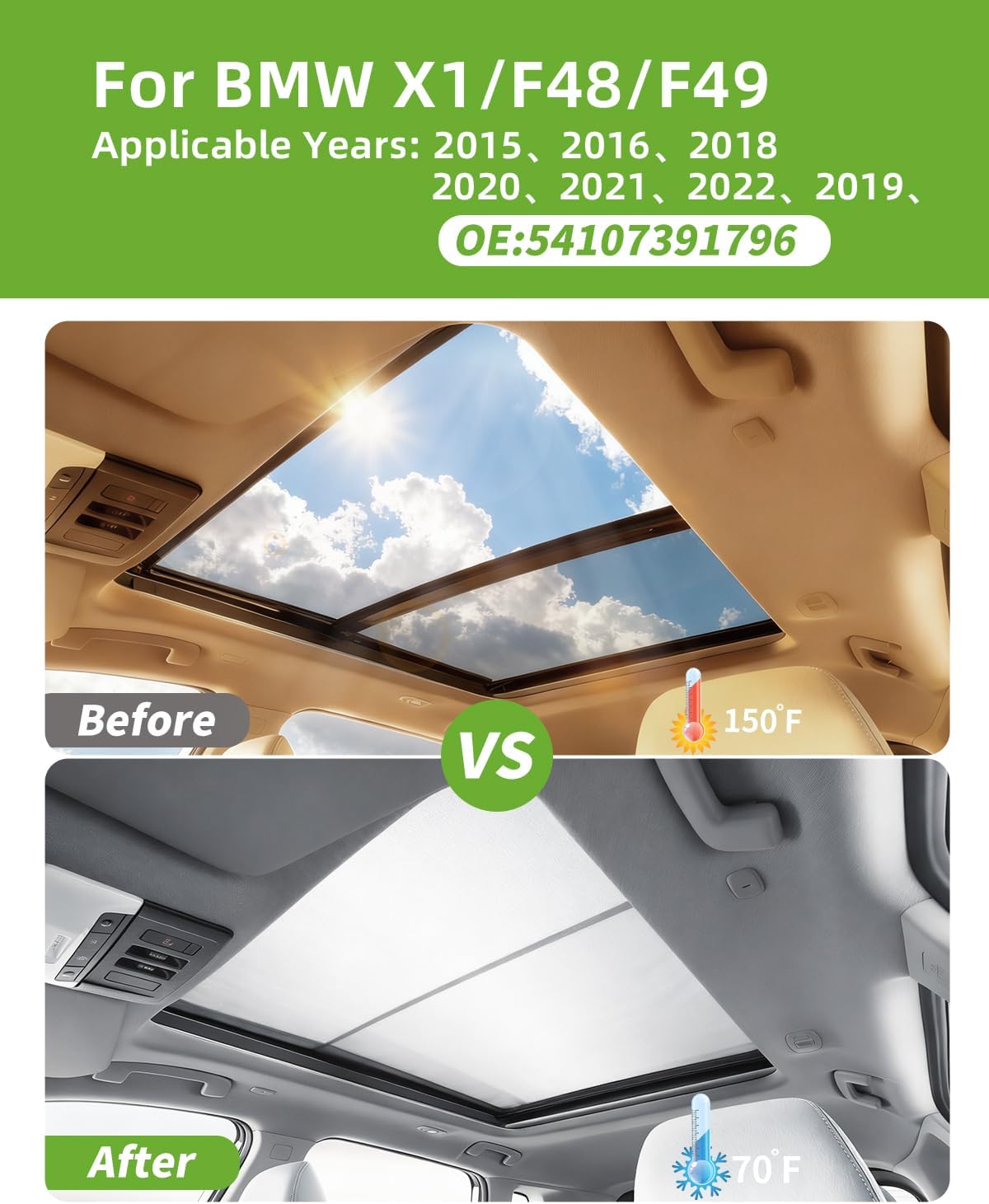BMW x1 sunroof Shade car Sunroof Sunshade Curtain Assembly sunroof Shade Fit for BMW x1 Sunshade Panoramic sunroof Sunshade F48 F45 F46/2 Series Station Wagon 218i, OEM：54107391796 (Gray)