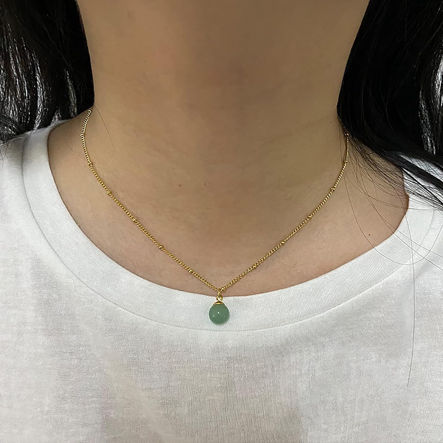 Natural Jade Necklace for Women 18K Gold Plated Green Jade Pendant Necklace Good Luck Necklaces Anniversary Gifts for Mom Lover - Image 3
