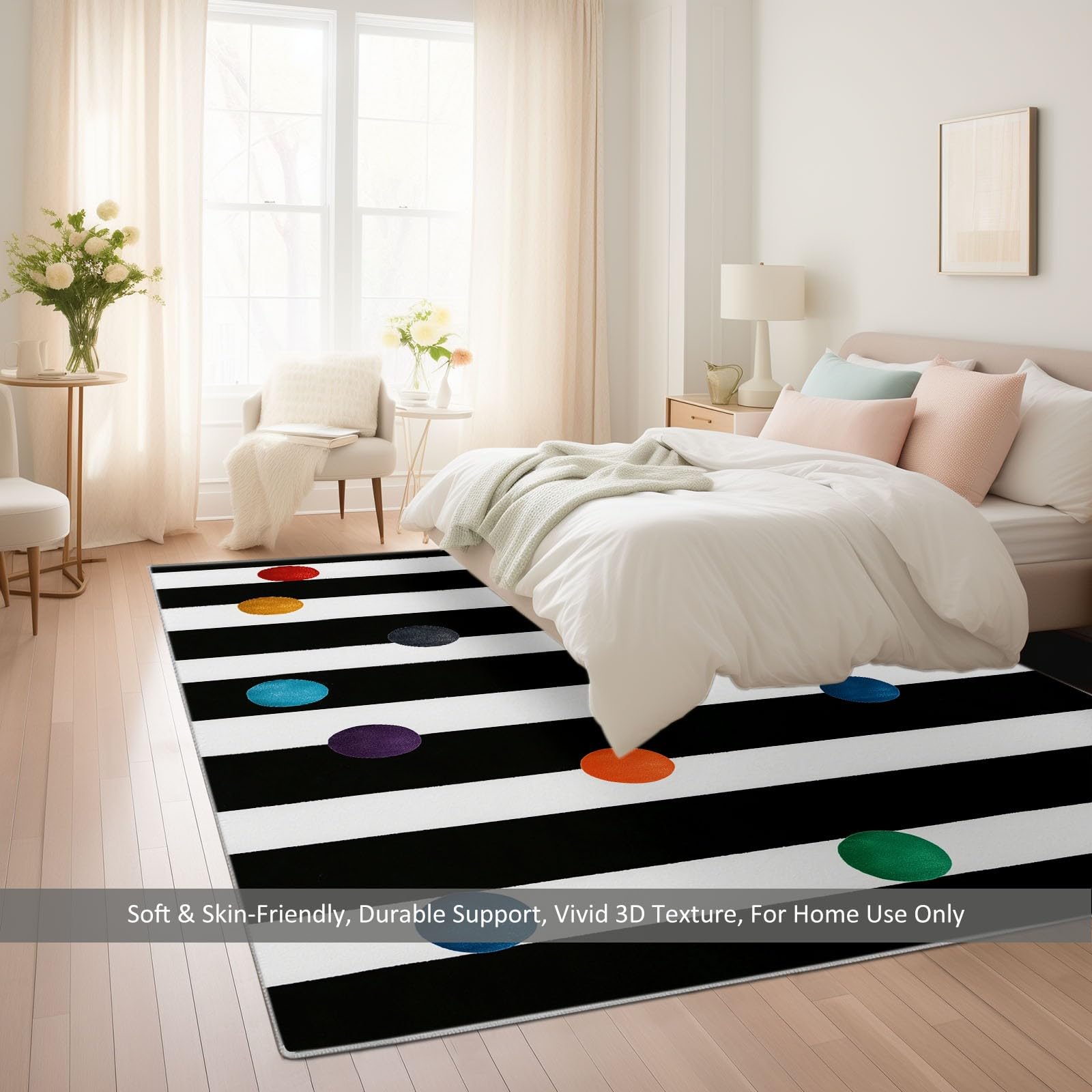 Générique Tapis Salon Lavable Pois rayés Noirs et Blancs 180x240cm Tapis Poil Ras Intérieur Moderne, Antidérapant et Résistant, Décoration pour Chambre Cuisine Bureau Maison