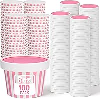 Vista 17 de Fulmoon Paquete de 100 recipientes de papel para sopa con tapas, recipientes de papel desechables para alimentos con tapa ventilada, tazas de postre