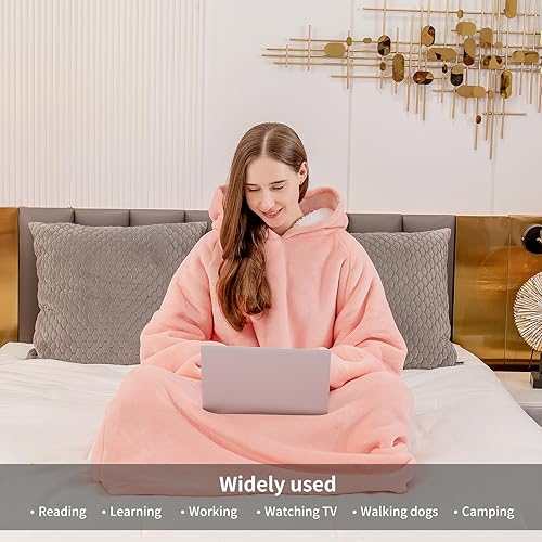 Miniatura 10 de Aisbo Manta con capucha para mujer, manta larga de forro polar Sherpa con capucha para adultos, mujeres y hombres, cálida y acogedora manta con