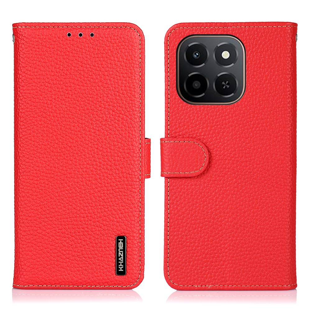 COQUE Etui na Honor X6c okładka, skórzany wzór liczi etui z klapką z przegródką na kartę etui na telefon do Honor X6c 5G-czerwone