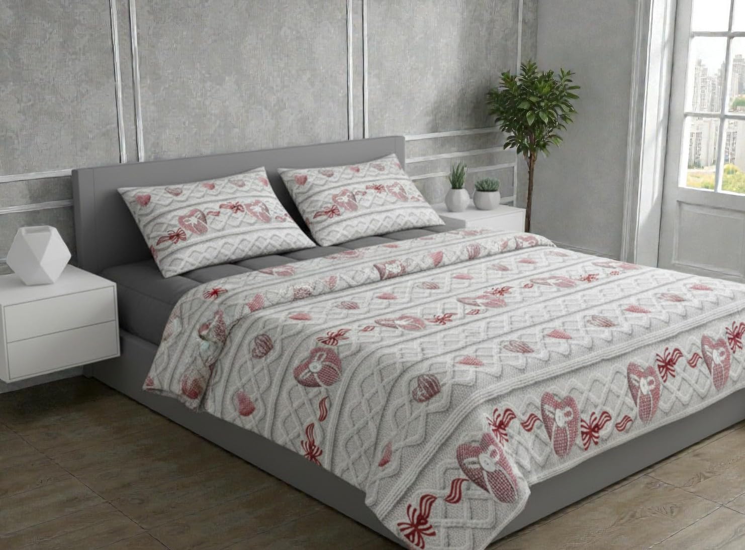 L'Emporio Casa Set Lenzuola Completo Matrimoniale di Cotone 100% Morbidissime Eleganti - Varie Fantasie (Cuori Fiocco)