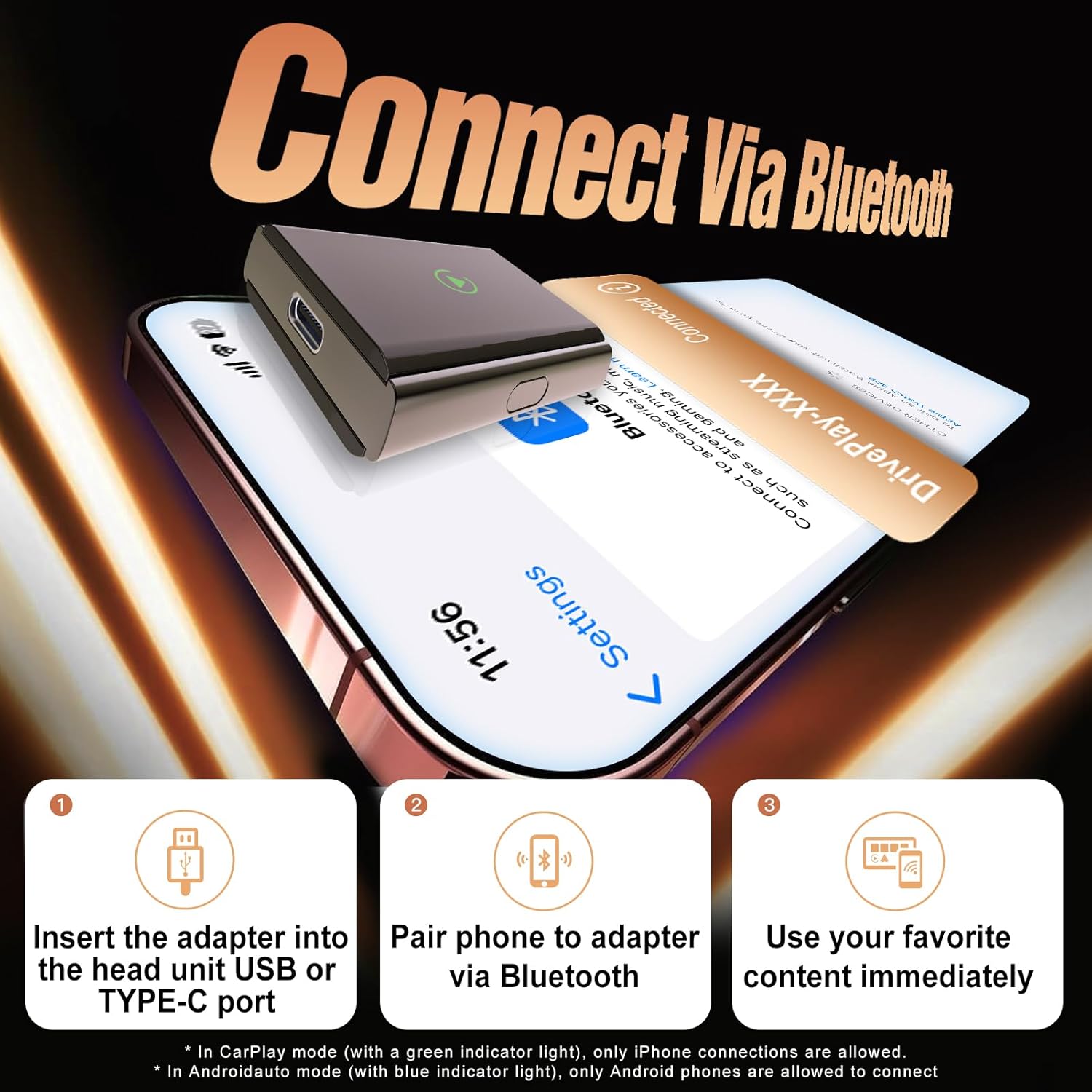 Wireless CarPlay Adapter, 2-in-1 CarPlay & Android Auto Adapter, Easy Upgrade from Wired to Wireless, Plug & Play, Compact Design for Seamless Connectivity, Low Latency & High Compatibility