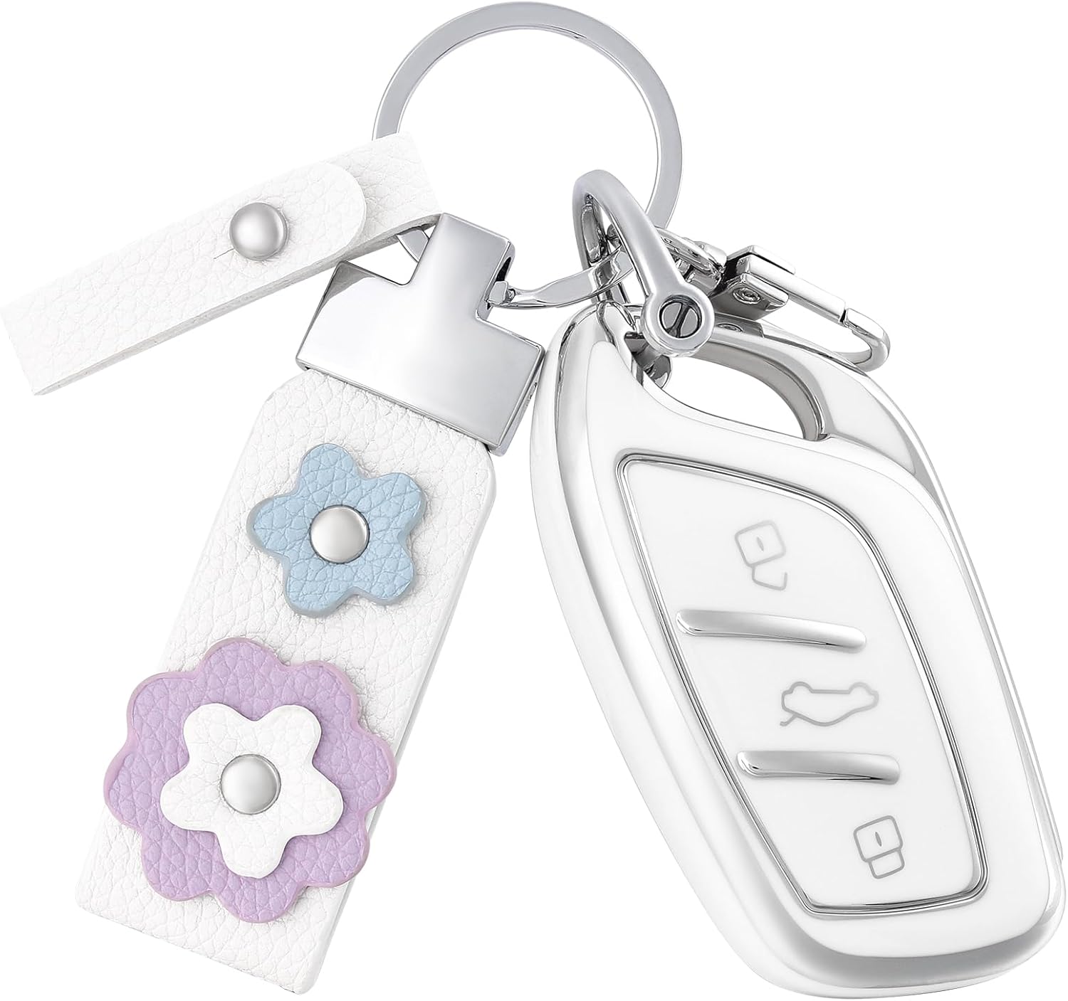 OFF WE GO Funda para Llave de Coche Funda para Mando a Distancia para MG MG4 MG5 MG6 MG ZS EV HS EHS ZX GT Roewe RX3 RX8 ERX5 RX5 I6 I5 TPU Funda para Llave Funda para Llave con Llaveros, Plata Blanco