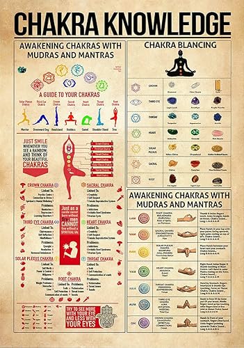 Letrero de metal con diseño de chakras de estilo retro, arte de pared, infografía para club, hogar, dormitorio, oficina, sala de estar, guía de