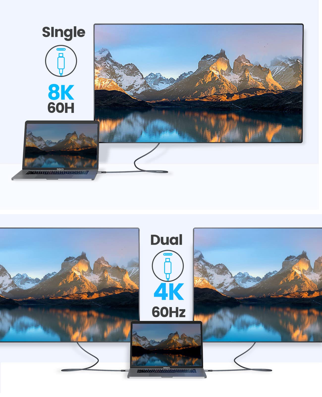ORICO Cable para Thunderbolt 4, Compatible con Thunderbolt 3/USB4, Tasa de Transferencia 40Gbps, 8K@60Hz (Dos Pantallas 4k@60Hz) con PD 100W (20V/5A) para PC, eGUP y Portátil (Ángulo Recto,0.8M)