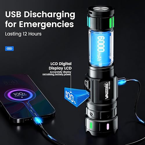 Miniatura 5 de VASTERFIRE - Linternas recargables de 10000 lúmenes altos, linterna LED súper brillante de 30 W con pantalla LCD, haz de 3937 pies y larga duración