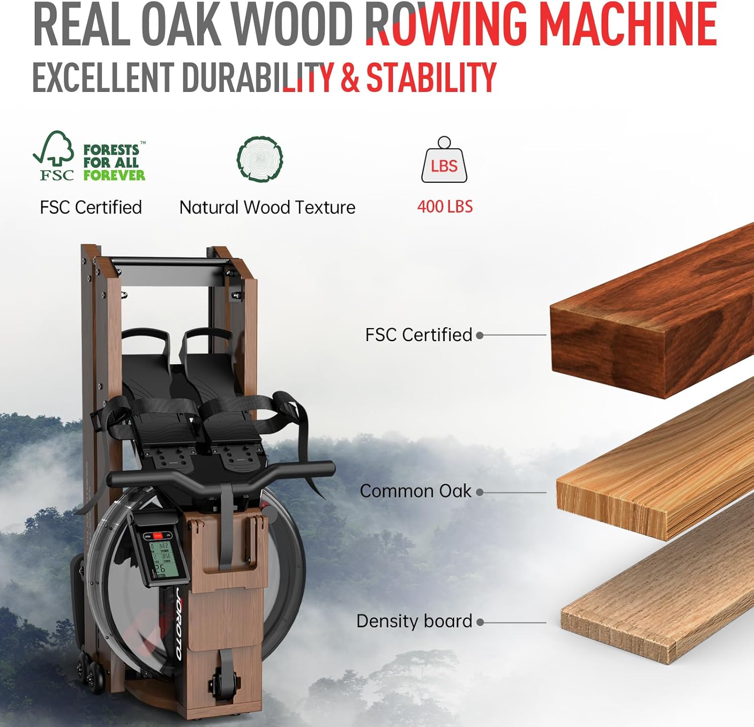 JOROTO Water Rowing Machines for Home, Foldable Rowing Machine with 400LBS Weight Capacity, Dedicated Monitor & Bluetooth APP, Large Water Tank & Comfortable Seat for Immersive Water Rower