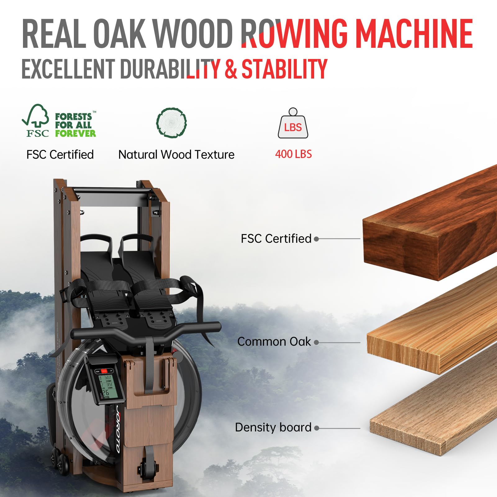 JOROTO Water Rowing Machines for Home, Foldable Rowing Machine with 400LBS Weight Capacity, Dedicated Monitor & Bluetooth APP, Large Water Tank & Comfortable Seat for Immersive Water Rower