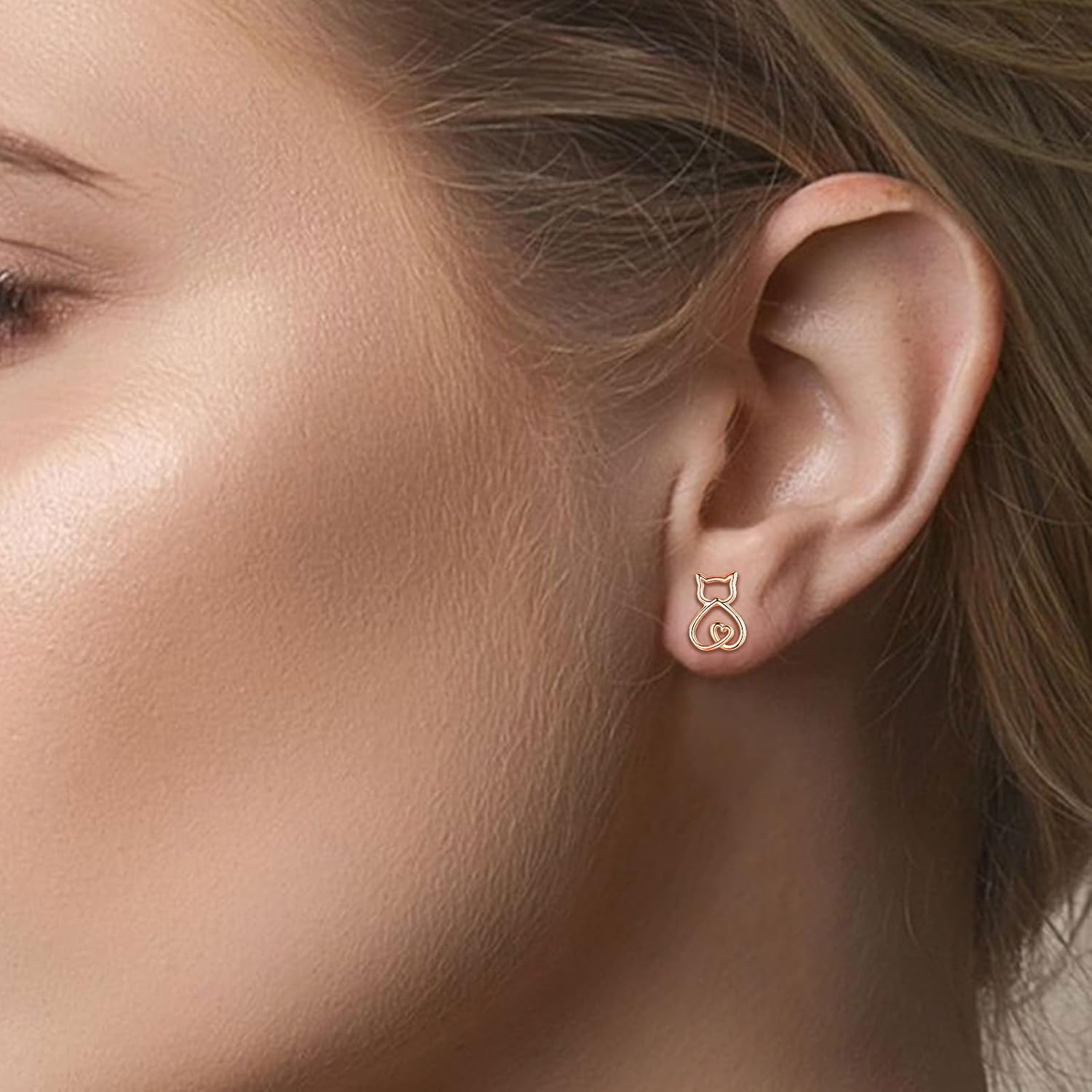 INFUSEU Sterling Silver Cute Stud Earrings Cat Frog Mushroom Bunny, Small Gifts for Women Teen Girls Animal Lovers - Image 8