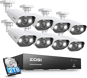 ZOSI 8CH 4K Spotlight PoE Security Camera System,8pcs 8MP/4K Outdoor Indoor IP Cameras,Person/Vehicle Detection,2 Way Audio,Night Vision,8Channel 8MP NVR with 2TB HDD for Home 24/7 Recording asin的图片