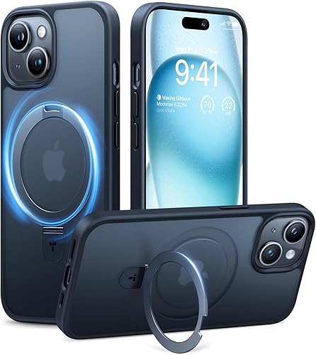 TORRAS Funda magnética a prueba de golpes para iPhone 15 con soporte integrado, compatible con MagSafe protección militar contra caídas de 12 pies