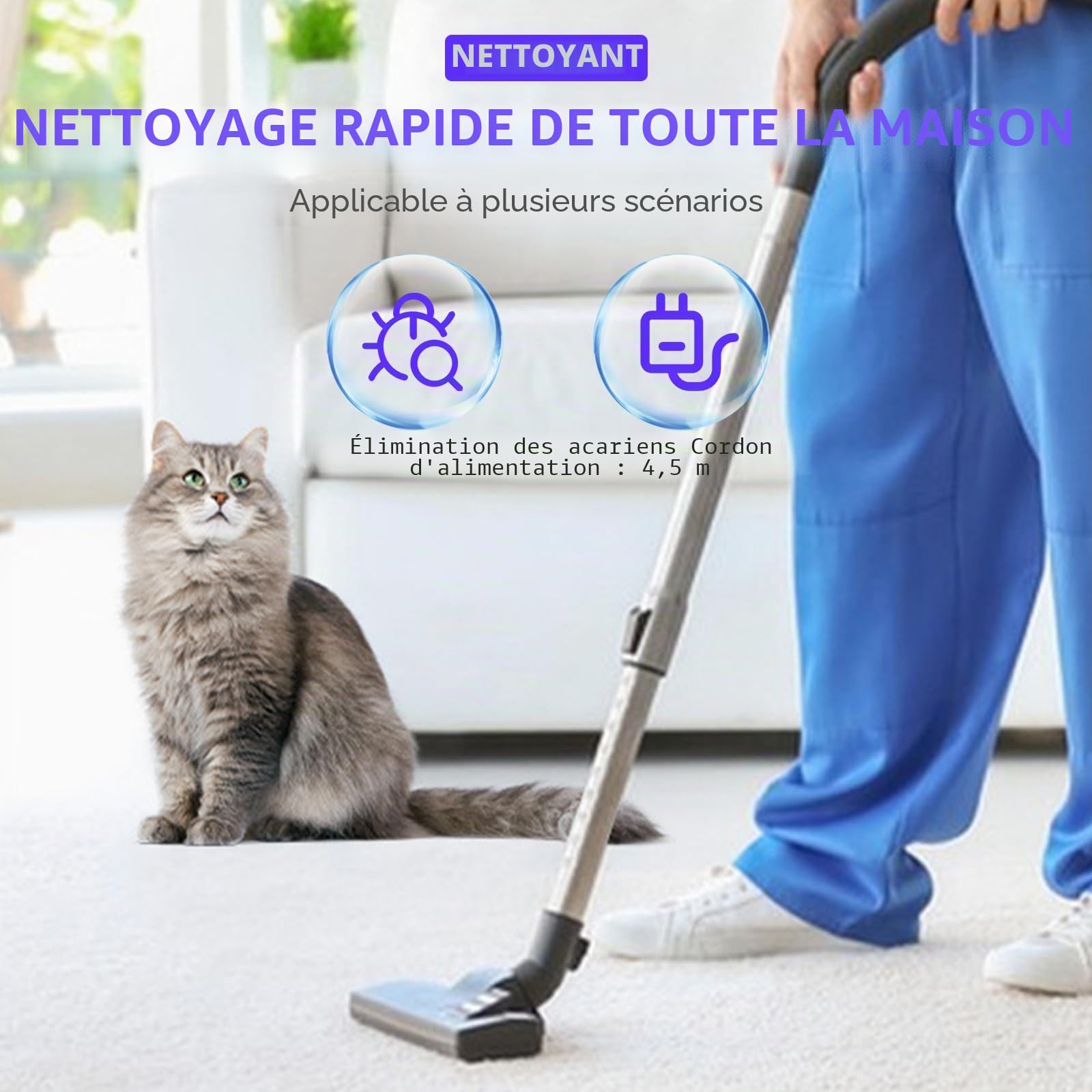 Aspirateur 2000 W, sac, filtre hygiénique, forte puissance, extrêmement silencieux, brosse pour parquet et tapis, filtre