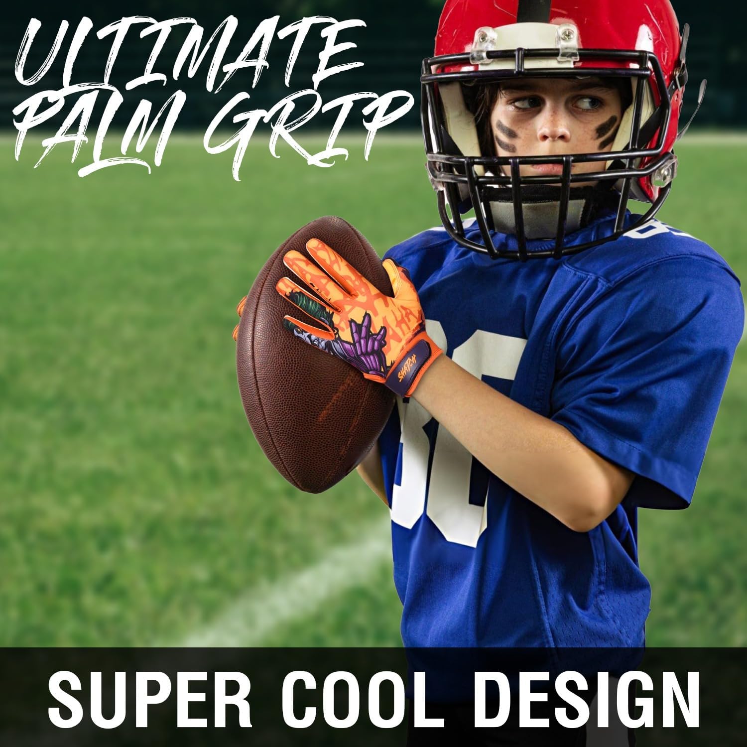 SNATCH Football Gloves Receiver Tacky Grip Breathable Football Gloves Youth for Game Day