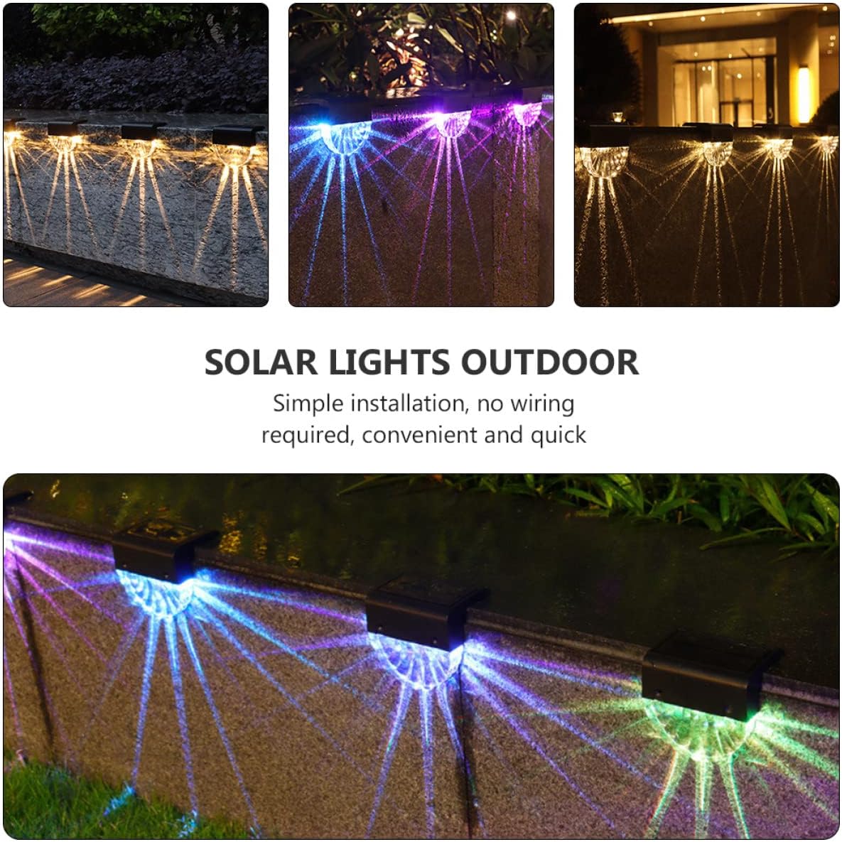 TEHAUX 4pcs Waterproof Solar Step Lights for Outdoor Use Decorative Fence and Stair Lamps for Gardens Patios and Walkways