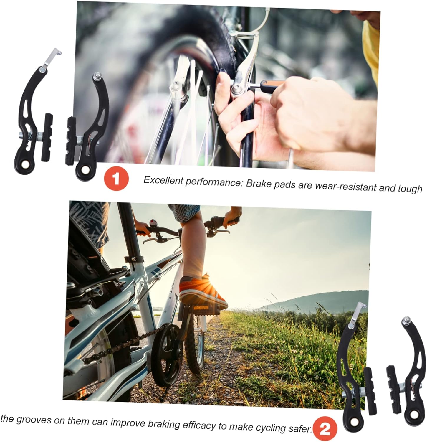 2pairs Bike Brake Calipers Linear Pull Rim Brakes for Mountain and Road Wear-Resistant Pads Easy to Install Black