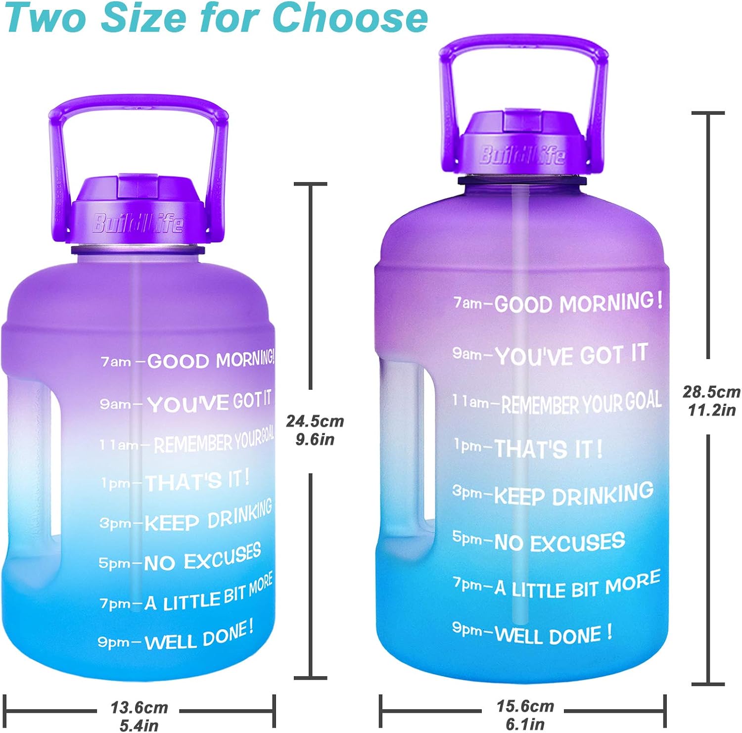 QuiFit 1 Gallon Water Bottle - with Straw & Motivational Time Marker Leak-Proof BPA Free Reusable Gym Sports Outdoor Large(128OZ/73OZ) Capacity Water Jug - Image 2