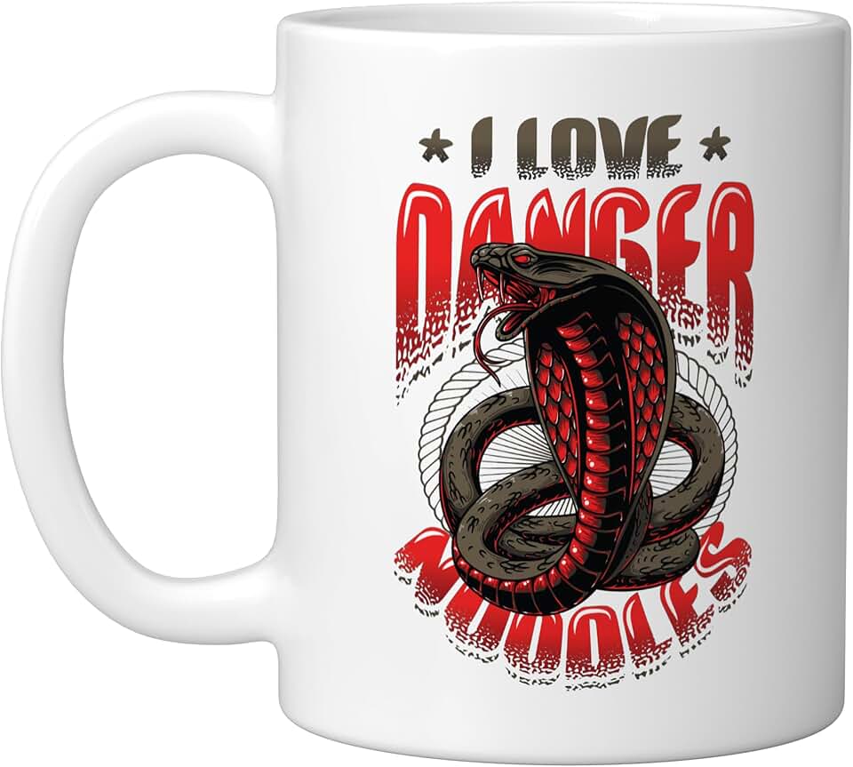 Snake Lover - I Love Danger Noodles King Cobra Ceramic Mug, White