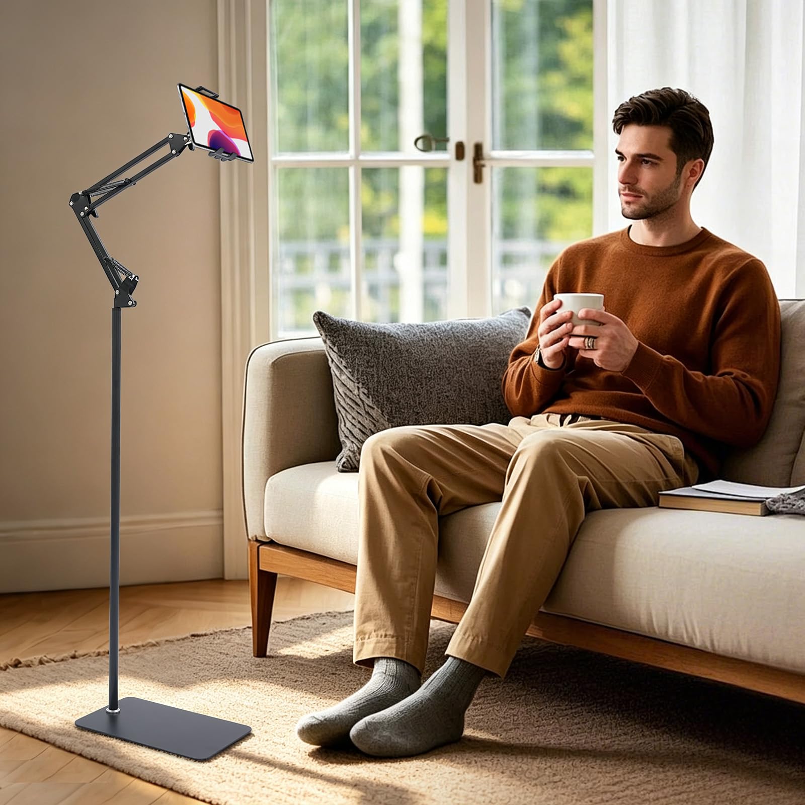 Soporte de suelo para tablet giratorio 360°, ajustable, para tablet