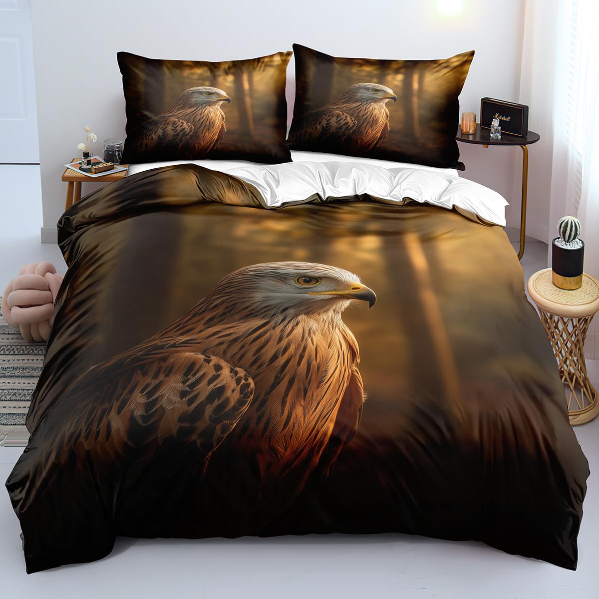 Parure de lit motif animaux housse de couette 200x200 marron microfibre