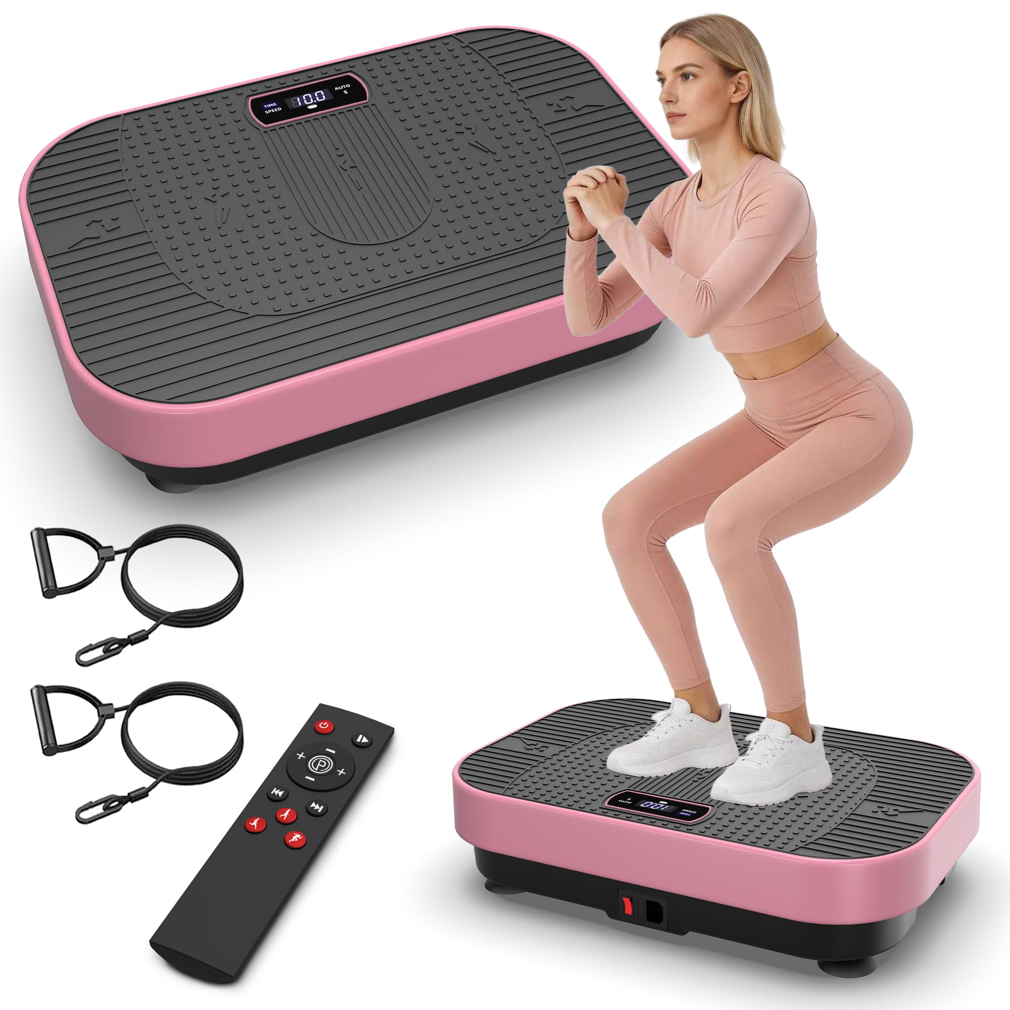 Vibrationsplatte mit BT-Musik Funktion, 1-199 Geschwindigkeitsstufen & 5 Trainingsprogramme, Schüttelplattform für Ganzkörpertraining & Muskelaufbau, Ideal für Heim-Fitnessstudio