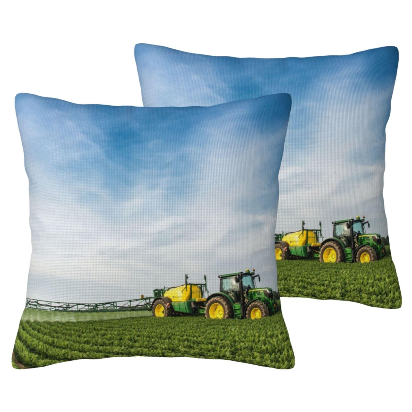 Taies d'oreiller tracteur de la ferme imitation lin pour souvenirs d'enfance