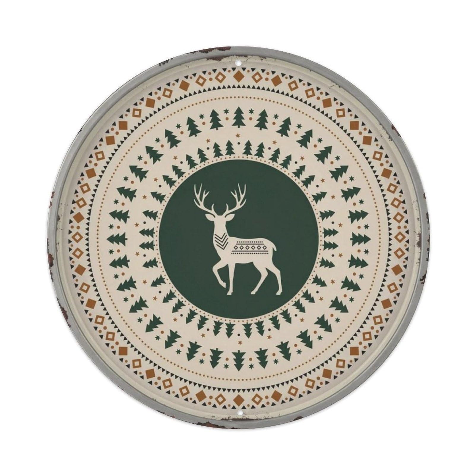 Forest Deer Tribal Round Metal Tin Sign Plaque