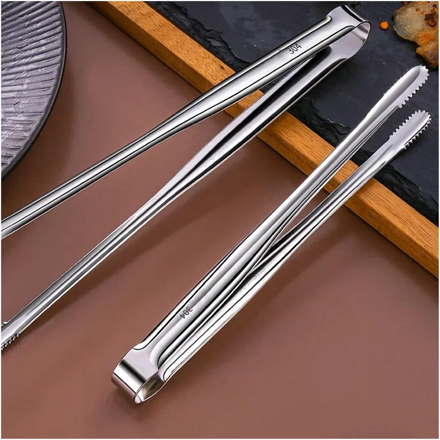BBQ Stainless Steel Barbecue Grill Tongs Cooking Utensils for BBQ Baking Silver Kitchen Gadgets Camping Supplies Meat Clip Sugar Accessories(18cm 304)
