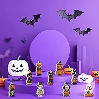 Vista 4 de Jetec 9 piezas de bonitas decoraciones de Halloween para interiores, bandeja escalonada de madera, letrero de mesa retro de calabaza, fantasma